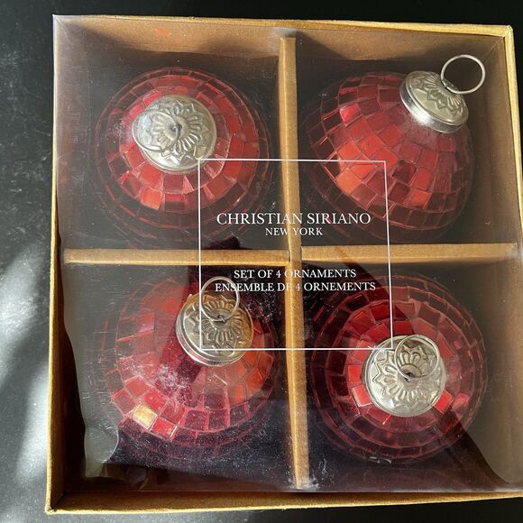 Christian Siriano NY Set of 4 Mirror Disco Ball Christmas/New Years Ornaments - Picture 4 of 10